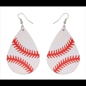 Faux leather dangle earrings baseball print
